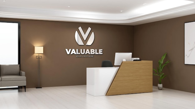 3d logo mockup in the office receptionist with minimalist and elegant design interior