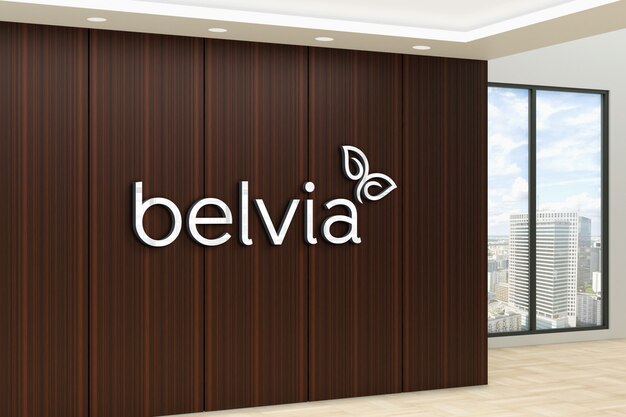 Download Premium Psd Mockup Of Silver 3d Office Logo In Elegant Business Indoor Workspace PSD Mockup Templates