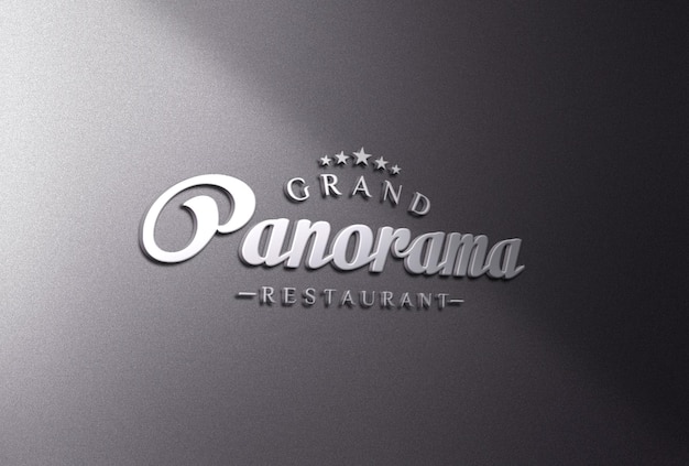 3d metallic logo mockup on wall