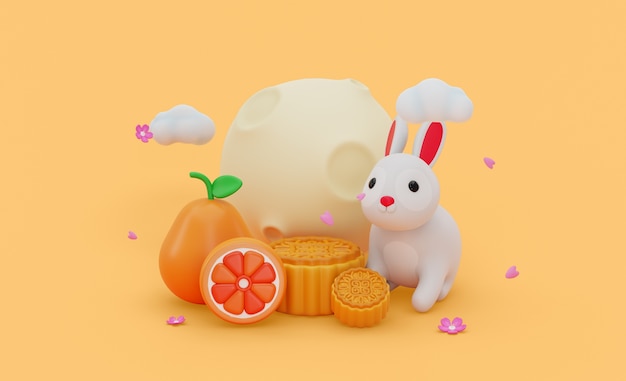 3d mock-up for mid-autumn festival with assortment of elements