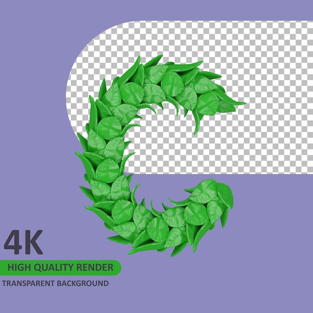 3d model rendering leaves alphabet uppercase letter c