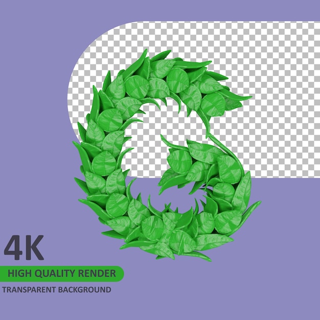 3d model rendering leaves alphabet uppercase letter g