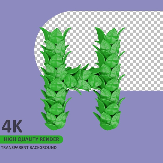 3d model rendering leaves alphabet uppercase letter h