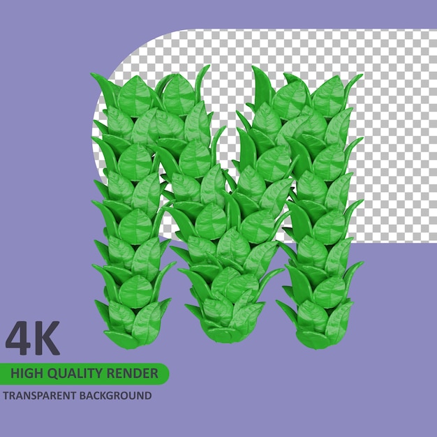 3d model rendering leaves alphabet uppercase letter m