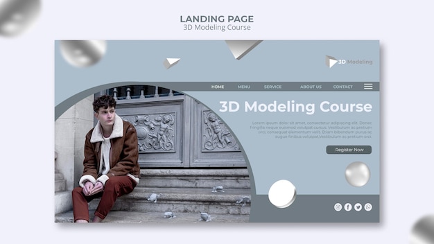 Free PSD 3d modeling course landing page design