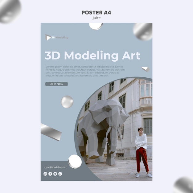 Free PSD 3d modeling course poster design