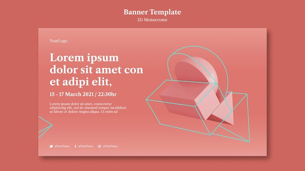 Modello di banner di forme monocromatiche 3d