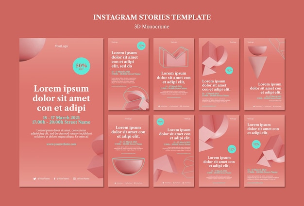 3d monochrome shapes instagram stories template