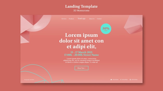 無料PSD 3dモノクロ形状のランディングページ