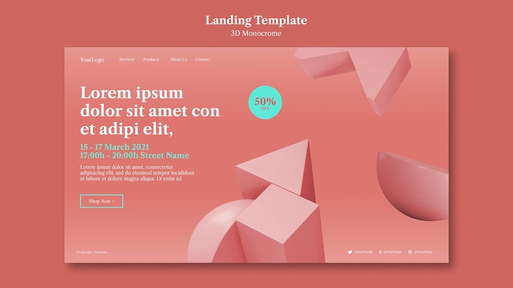 Free PSD 3d monochrome shapes landing page