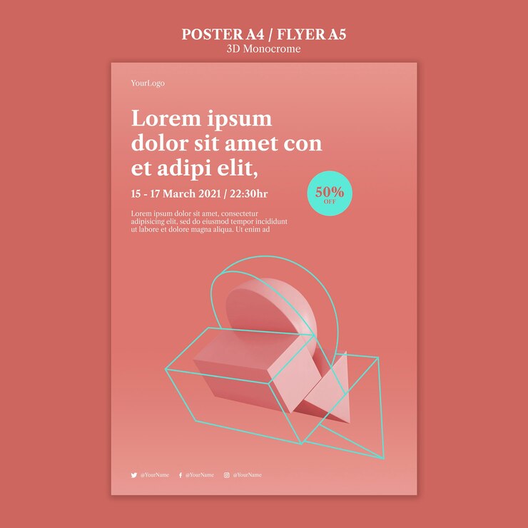 Free PSD 3d monochrome shapes poster template