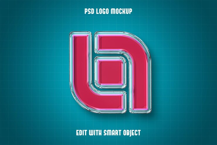 Free PSD 3d neon pink logo mockup