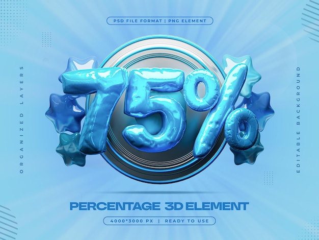 Free PSD 3d number 75 percentage discount isolated rendering