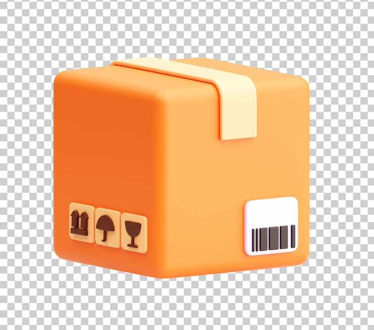 Free PSD 3d parcel box icon with barcode and handling symbols