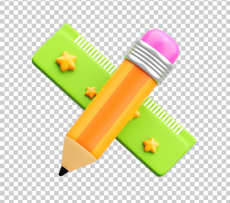 Free PSD 3d pencil and ruler with stars icon for learning and education
