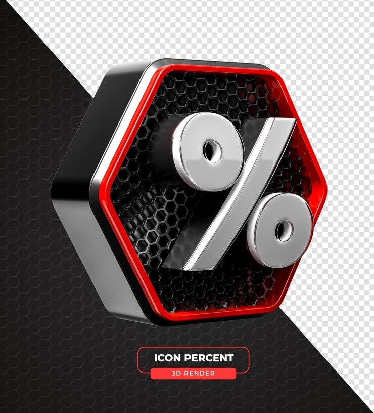 Free PSD 3d percentage sign icon with hexagonal background with transparent background