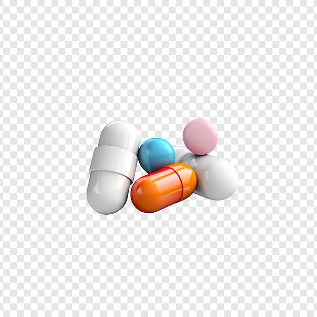 3d pills drug isolated on transparent background