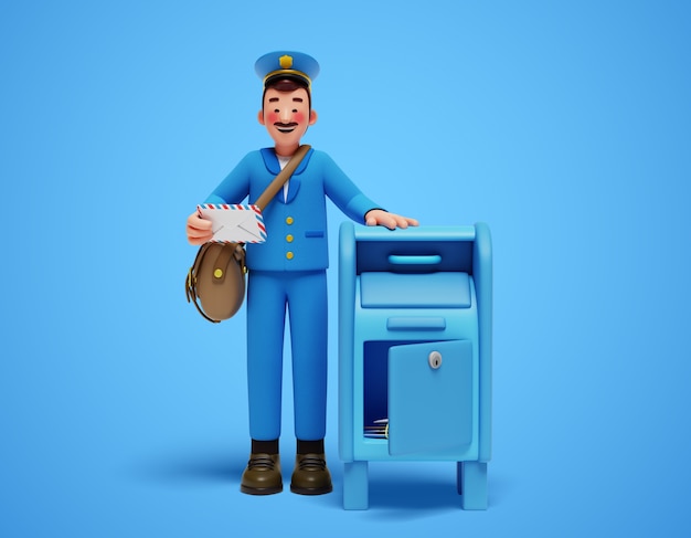 Free PSD 3d postman character composition