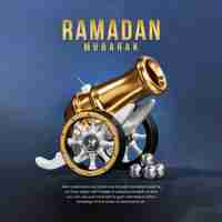 Free PSD 3d ramadan kareem social media post template with traditional cannon