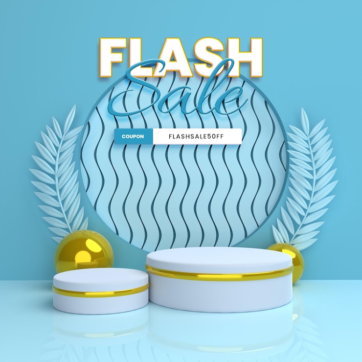 Free PSD 3d realistic background podium product display with discount banner