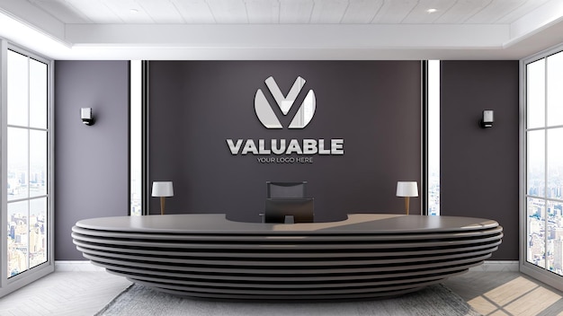 3d realistic logo mockup in the office receptionist or front desk