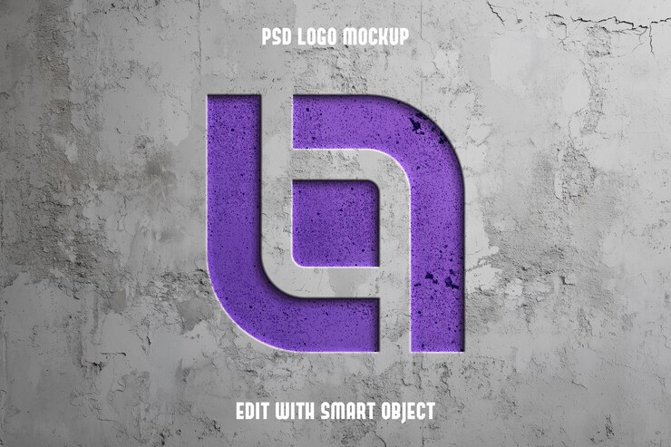 Free PSD 3d realistic metal logo mockup on dark concrete