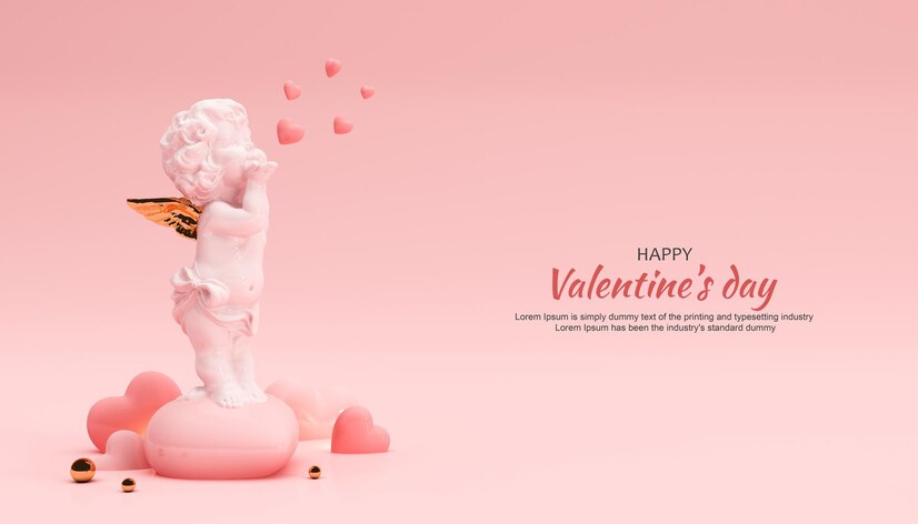  3d realistic valentines day with cute cupid background Premium Psd