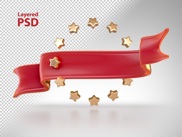 PSD gratuito nastro rosso 3d con stelle dorate