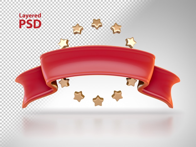 3d red ribbon with golden stars