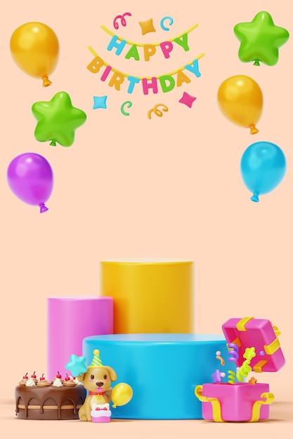 Free PSD 3d render of birthday podium design