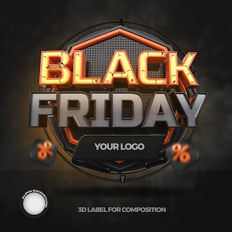 3d render black friday with neon light and grid for general composition