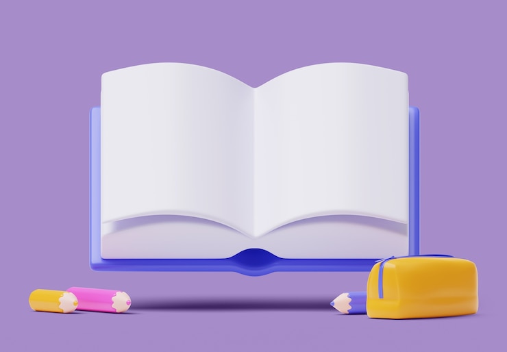 Free PSD 3d render of books and notebooks sales blank banner background