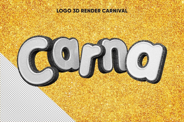 3d rende il logo carna con glitter giallo texture realistica con il nero