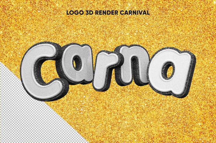Free PSD 3d render carna logo with yellow glitter realistic texture with black