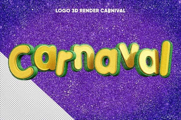 PSD gratuito 3d rende il logo di carnevale con texture realistica glitter verde con giallo