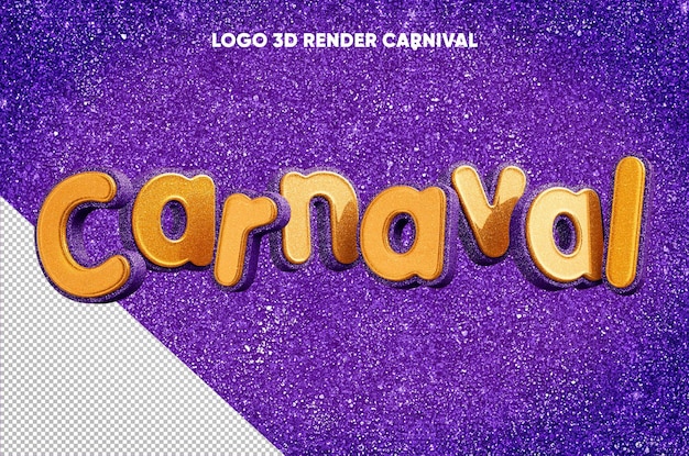 3d render carnival logo with violet glitter realistic texture with orange