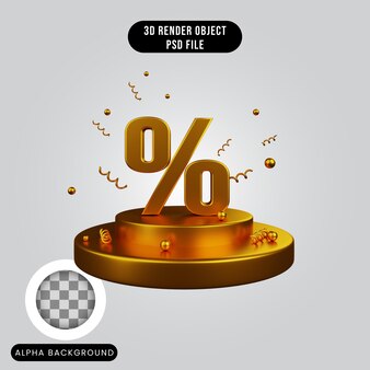 3d render concept percent symbol on podium with golden style