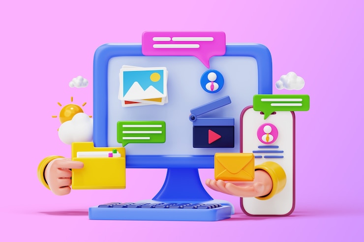 मुफ़्त PSD 3d render of  digital communication background