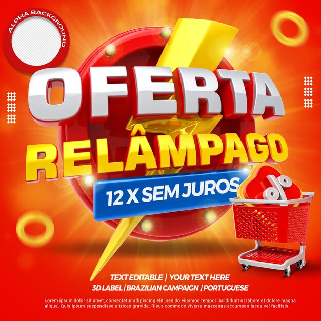 3d render flash offer with shopping cart campaign in brazil