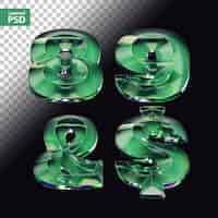 Free PSD 3d render of font set with letters made of glossy green glass