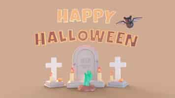 PSD gratuito 3d rendono lo sfondo di halloween con elementi spaventosi