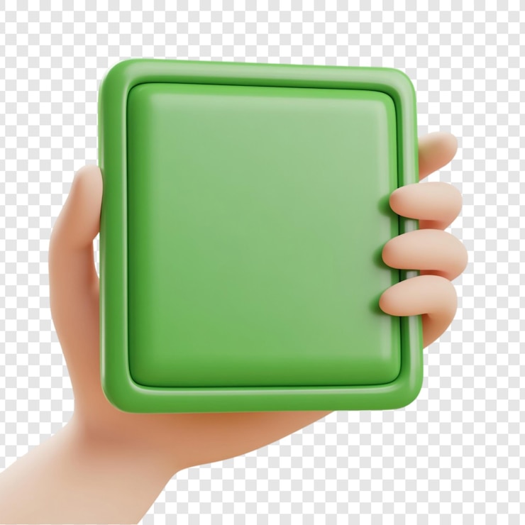Free PSD 3d render of a hand holding a green square blank sign