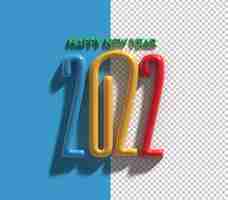 Free PSD 3d render happy new year 2022 text typography transparent psd file.