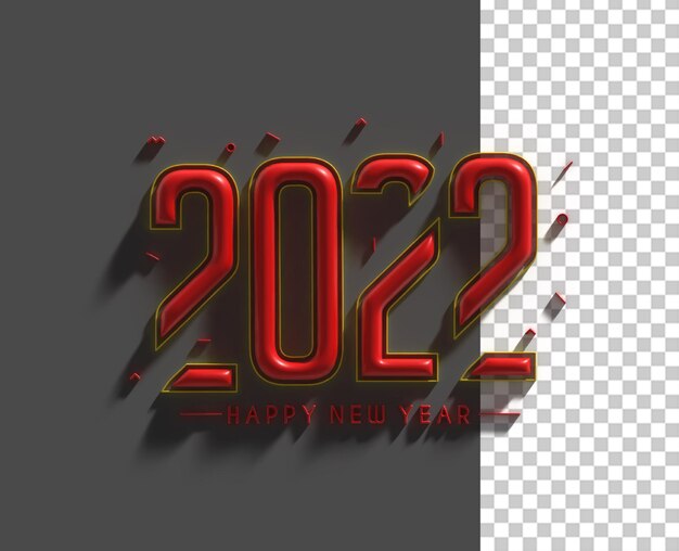 3D Render Happy New Year 2022 Transparent Psd File