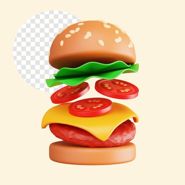 Free PSD 3d render illustration burger isolated icon