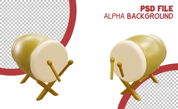 3d render islamic bedug drum with alpha background