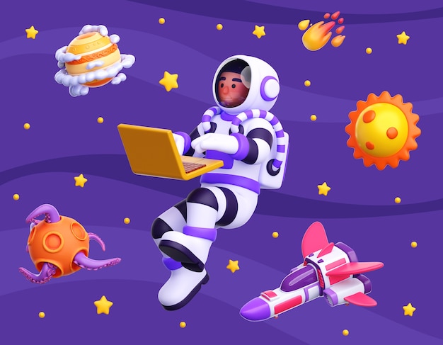 無料PSD 宇宙飛行士のキャラクターの 3 d レンダリング