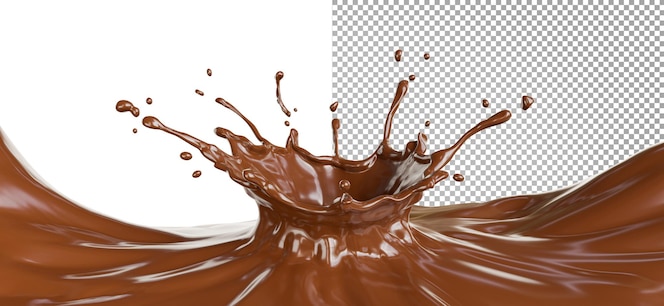 3d визуализация брызг шоколада, изолированные на прозрачном фоне. обрезка пути