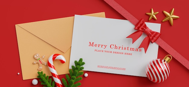 제품 디스플레이를 위한 메리 크리스마스와 새해 복 많이 받으세요 개념이 포함된 흰색 카드의 3d 렌더링