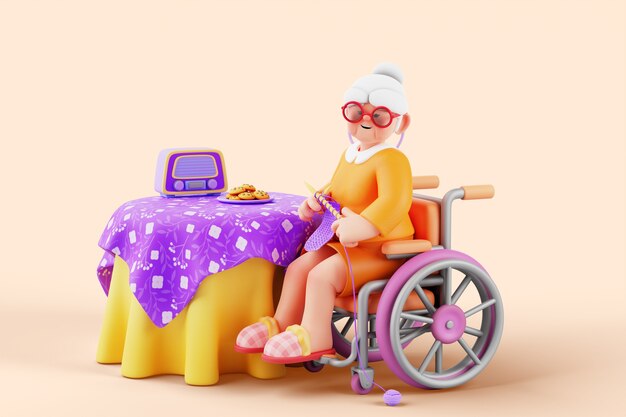 3d render of old woman with reduced mobility
